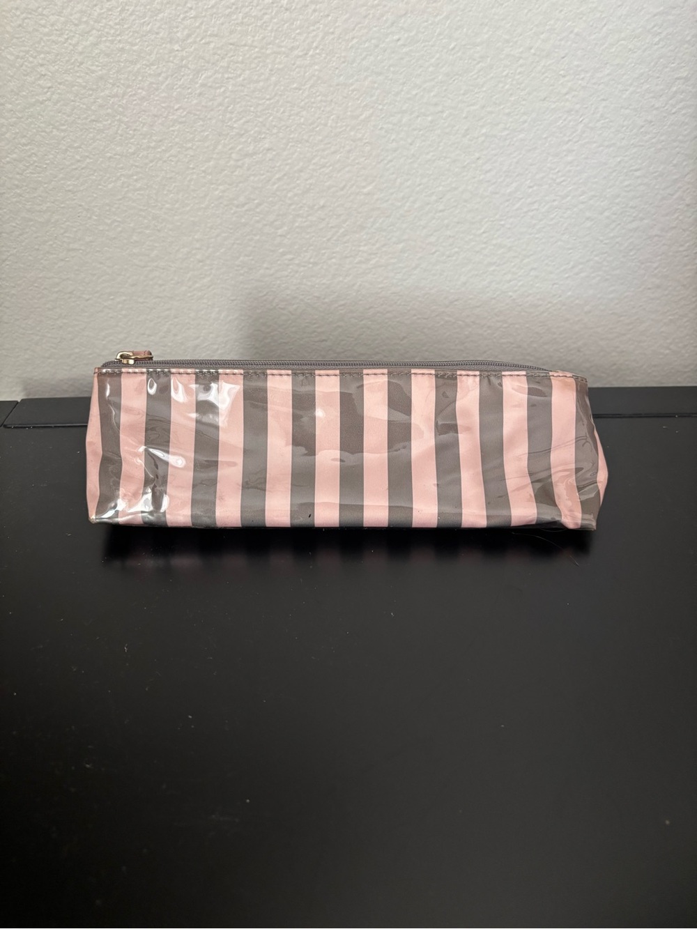 Victoria’s Secret Striped Pink and Gray Cosmetic Pouch